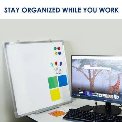 Whiteboard Set - Dry Erase Board 24 x 24 in with 1 Magnetic Eraser, 4 Dry Wipe Markers, 4 Magnets and 6 Magnetic Labels - Wall Hanging Reminder Kanban White Board for Home and Office (24x24 inch)