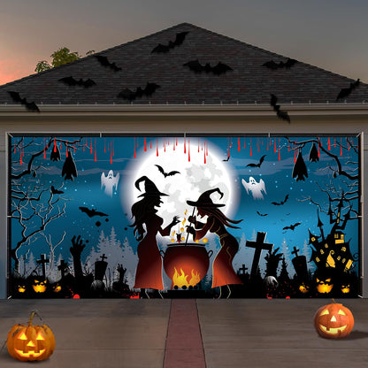 LeDuo Halloween Garage Door Decorations - Witch Door Cover, Hanging Banner, Cauldron Backdrop Mural for Home, Outdoor, Indoor, Spooky Party, Wall, Window, Yard - 6X 13 ft
