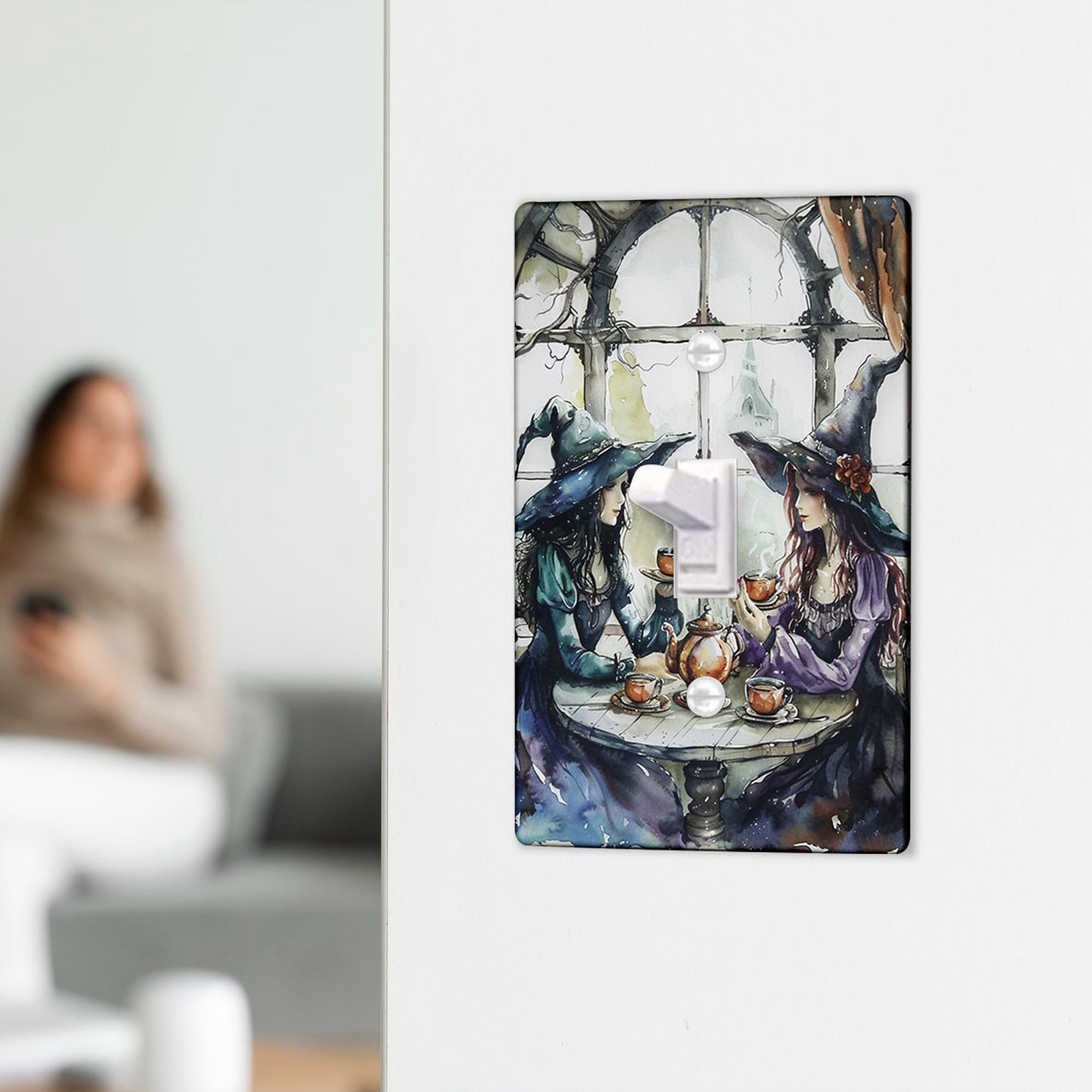 Witchy Light Switch Cover Plates/Outlet Covers, Haunted House Halloween Decor, Gothic Tea Room Style for Wall Accents, Standard Size Single Toggle