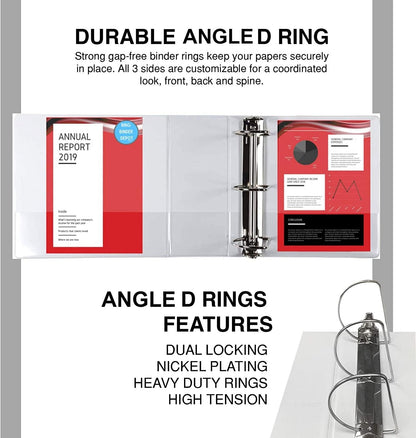 3 Ring Binders, 6 Inch D Ring Heavy Duty Large Binder with Pockets for 8.5" x 11" Sheet Size, Durable Non-Stick Customizable Clear View Cover (White)