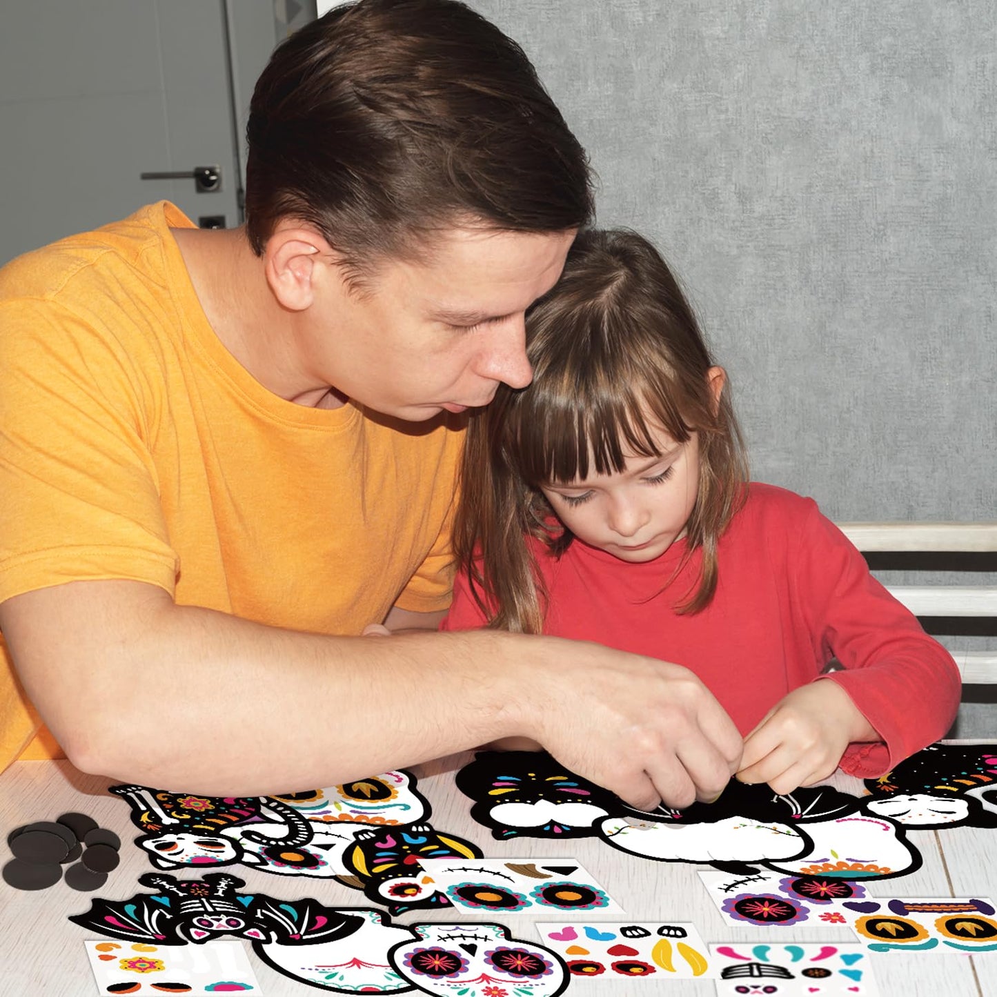 Haooryx DIY Day of The Dead Magnet Craft Kit - 30 Set Make Your Own Dia de Los Muertos Sugar Skull Decoration Sticker Craft Halloween Mexican Festival Party Supply Kid Art Project Bulletin Board Decor
