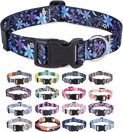 Mihqy Dog Collar with Bohemia Floral Tribal Geometric Patterns - Soft Ethnic Style Collar Adjustable for Small Medium Large Dogs(Floral Blue,L)