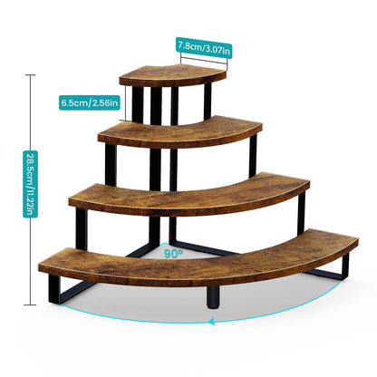 ELITEROO Cupcake Tier Stand, Wooden Cup Cake Stand Stairs, 4 Tier Dessert Table Display Set for Cookie Cocktail Candy Donut, Display Riser for Vendors Craft Show, Rustic Brown Curved Corner