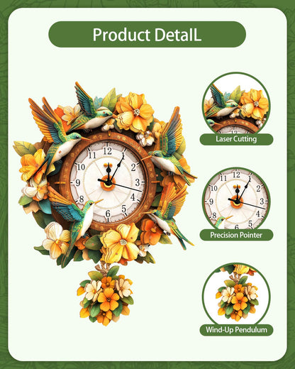 Rnfinewow 3D Wooden Puzzles for Adults, Hummingbird Clock with Pendulum Model Kit, 3D Puzzles for Adults Room Home Decor DIY Wall Clock Kit, Holiday Birthday for Men Women Teens