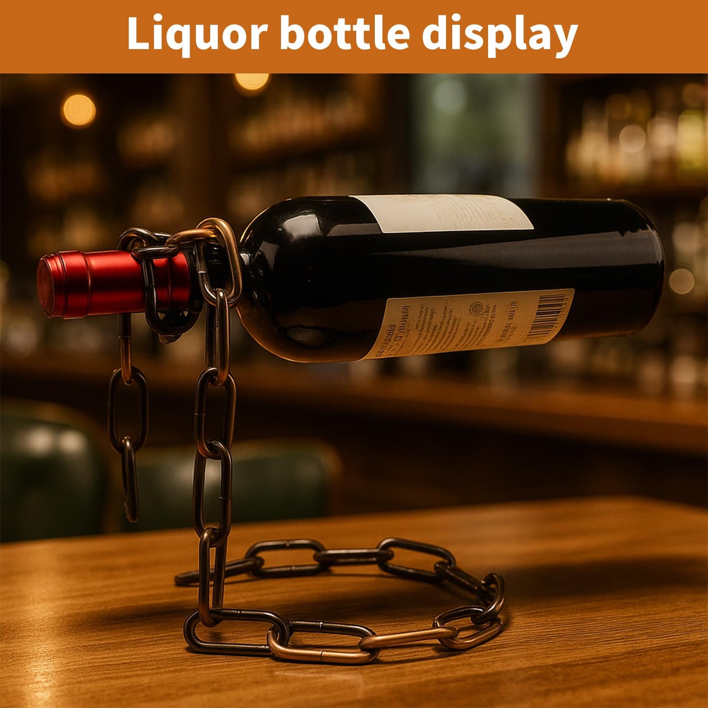 TBWHL Novelty Magic Wine Bottle Holder Floating Steel Link Chain Wine Bottle Rack/Holder - Holds Bottles in the Air, Unique Levitating Wine Bottle Stand for Home Bar, Kitchen, or Party Deco（Brown）