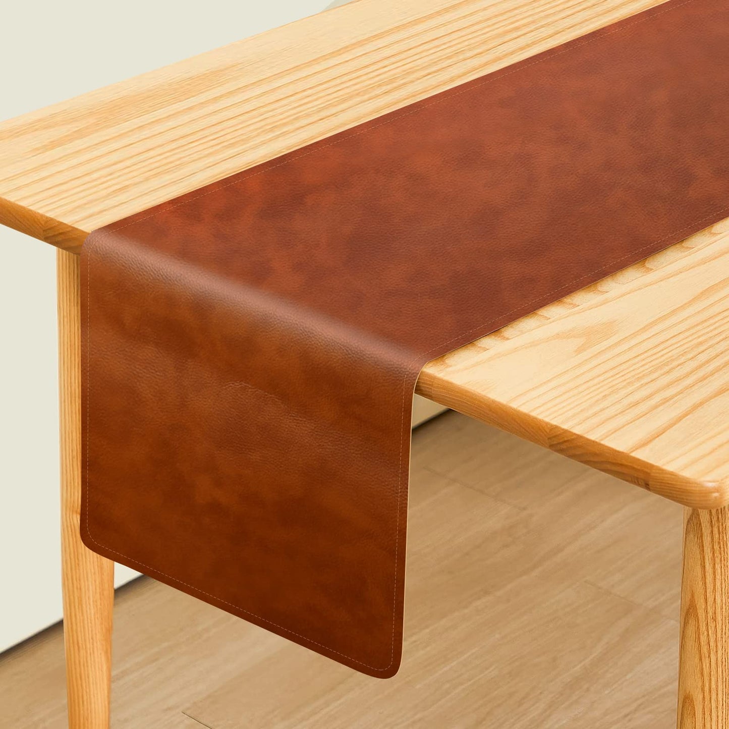 Linkidea Vegan Leather Table Runner, 71 x 13 Inches Heat Insulation, Waterproof, Faux Leather Table Mat, Great for Daily Use, Holidays and Catering Events, Easy to Clean (Brown), LI4504