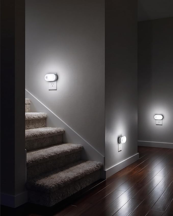 Lyridz 120LM Ultra Bright Plug-in Motion Sensor Night Light, Stepless Dimmable LED Nightlight, Always-On and Auto-Off, for Hallway, Stairs, Bathroom, Bedroom, Garage, Cool White (6-Pack)
