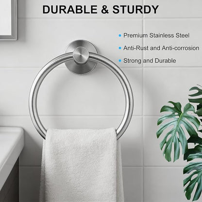 SetSail Towel Holder for Bathroom Wall Silver Towel Ring Stainless Steel Hand Towel Holder Heavy Duty Towel Hanger for Bath, Kitchen Drill Hole
