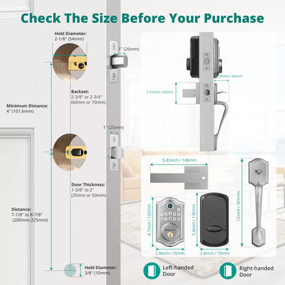 Keyless Entry Door Lock with Handle Set - Fingerprint Door Locks, Electronic Keypad Deadbolt, Smart Locks for Front Door, Auto-Lock & One Touch Locking, Easy Installation - Satin Nickel