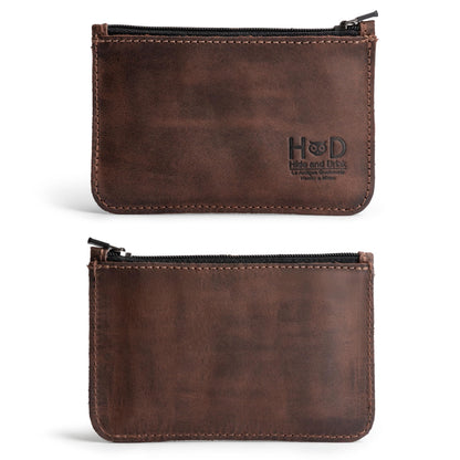 Hide & Drink, Zippered Wallet, Card Case, Folded Bills Storage, Coin Organizer, Travel Accessories, Full Grain Leather, Handmade, Bourbon Brown
