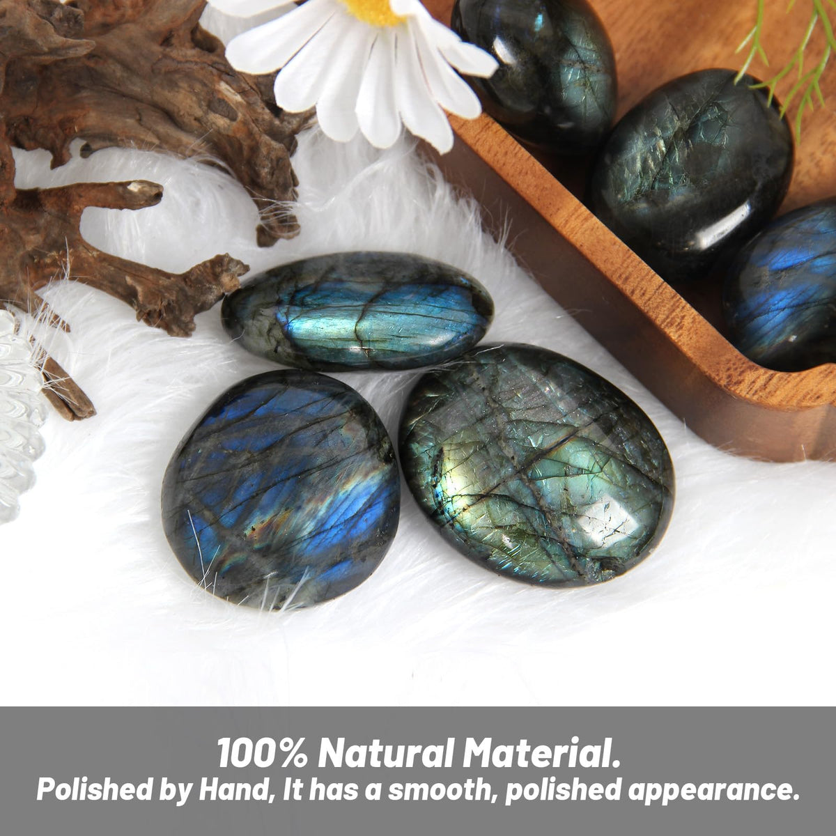 Orientrea Labradorite Palm Stone-4 Pcs Labradorite Quartz Plam Stone Pocket Energy Stones, Smooth Healing Crystal and Worry Stones