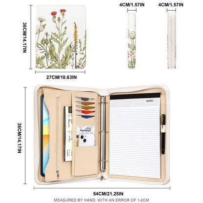Leathario Portfolio Binder, Includes 5 Folder Index Dividers and 3 Notepads, 3-Ring Folder Organizer, Padfolio with Zipper, Vegan Leather Tablet Sleeve, Business Office Conference Clipboards