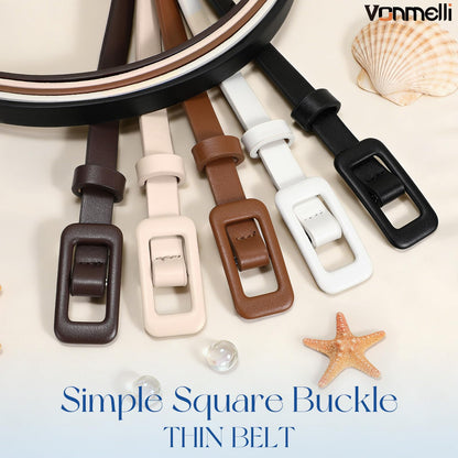 VONMELLI 5 Pack Women Skinny Leather Belt Thin Waist No Hole Belt for Ladies Jeans Dress Pants, Black Coffee Brown White Beige XS