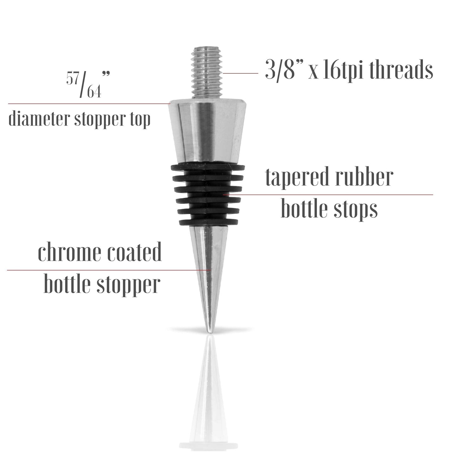 Savannah Classic Chrome Style Bottle Stopper with 3/8" x 16 tpi Threaded Post For Attaching Hand Made or Lathe Turned Handles (10 Chrome Stoppers)