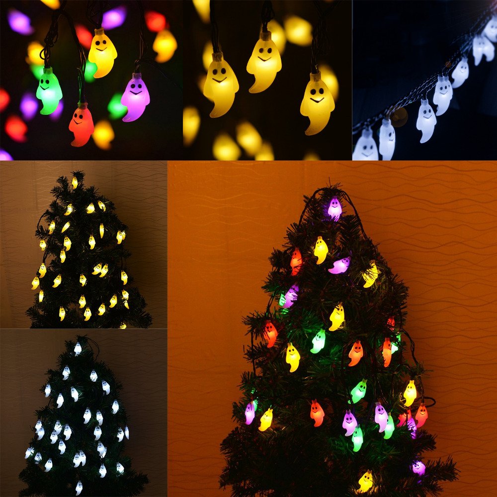 Hann® Solar LED String Lights, 30LED Crystal Ball | Lanterns | Moroccan Orb Ball | Cute Ghost Pumpkin Waterproof Outdoor Decorative String Lights for Christmas Garden Halloween (Cute Ghost)