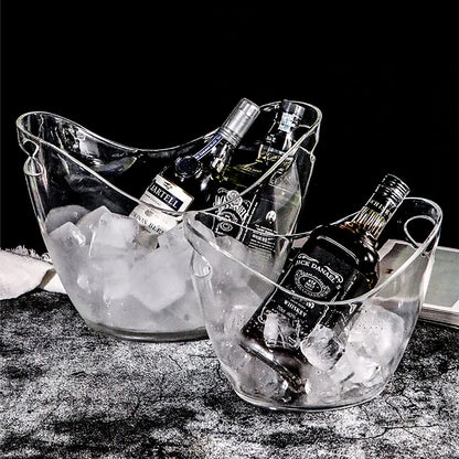 Mwellewm Beverage Tubs for Parties Plastic Ice Bucket for Cocktail Bar Clear Acrylic Wine Bucket with Scoops Drink Bucket Cooler for Chiller Bin for Champagne or Beer (8 L, 4 L)