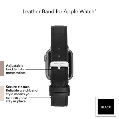 Anne Klein Leather Replacement Band for Apple Watch Secure, Adjustable, Apple Watch Band Replacement, Fits Most Wrists (38/40/41mm, Black)
