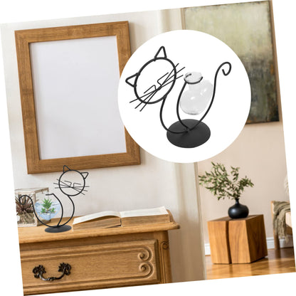 BESTOYARD 2pcs Cat Wrought Iron Vase Desktop Plant Terrarium Flowers Vase Air Plant Hanger Iron Art Frame Vases Cactus Decor Iron Succulent Terrarium Glass Simple Flower Arrangement, As Shownx2pcs
