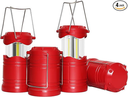 Lichamp LED Camping Lantern, 4 Pack Battery Powered Flashlight for Power Outages, Portable Collapsible Hanging Light Essential for Home, Outdoor, Emergency Lamp Survival Kit Gear for Hurricane, Red