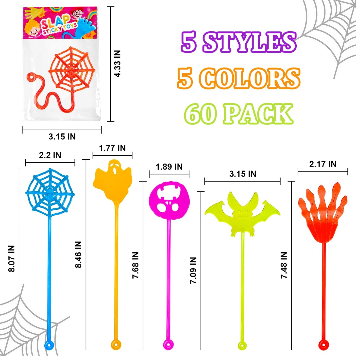 Bulk Sticky Hands Party Favors Supplies for Toddlers 60 PCS, Halloween Non Candy Trick or Treat Items for Kids, Birthday Pinata Goody Bag Stuffers, Small Classroom Toys Gifts Prizes for Boys Girls
