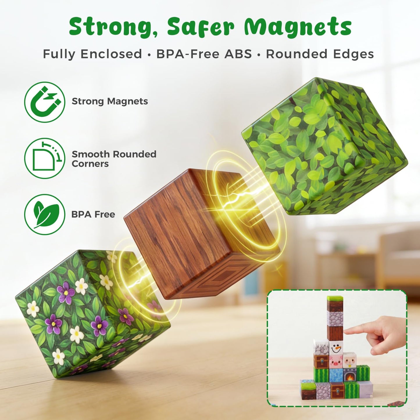 3 otters Magnetic Blocks 150PCS Forest Adventure Set, STEM Magnet Cubes & Magnetic Tiles Build Forest World Toys for Kids, Sensory Stacking Gifts for Boys & Girls Birthday