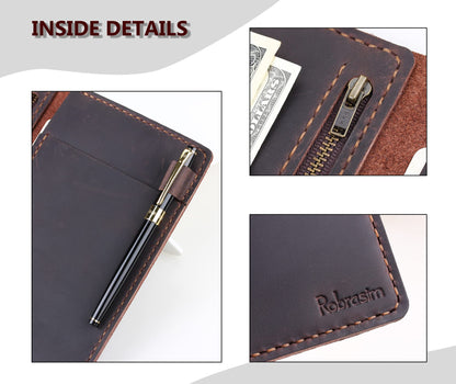 Server Book Organizer with Zipper Pocket, Genuine Leather Restaurant Guest Check Presenters Card Holder for Waitress, Waiter Accessories Fit Server Apron - Coffee