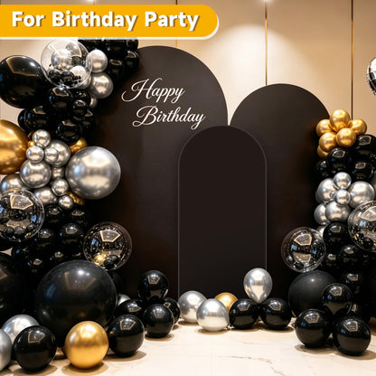 Hemmotop Black Arch Backdrop Cover Set, 6ft, 5ft, 4ft Arch Covers Stretchy Backdrop, Spandex Arched Stand Background Cover for Baby Shower Birthday Graduation Party, 3-Piece