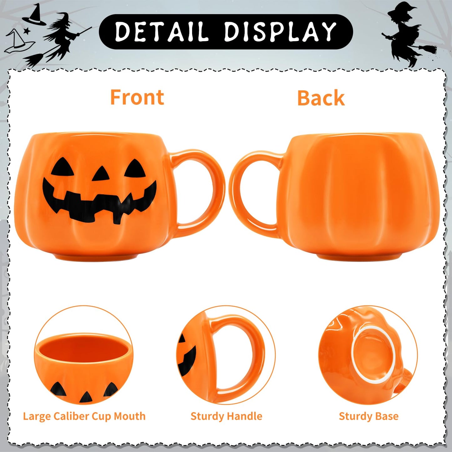 Peclek 12 oz Halloween Pumpkin Mug, Ceramic Cute Pumpkin Coffee Cup, Black Face