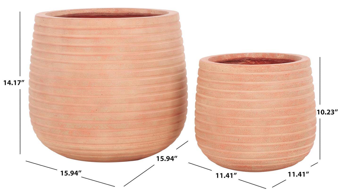 SAFAVIEH Outdoor - Jasper Terracotta Cement Ficonstone Planter Pot Set of 2 with Drainage Hole, Frost Resistant Garden Planters for Patio, Deck, Indoor Outdoor Use (PAT1535D-SET2)