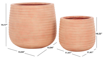 SAFAVIEH Outdoor - Jasper Terracotta Cement Ficonstone Planter Pot Set of 2 with Drainage Hole, Frost Resistant Garden Planters for Patio, Deck, Indoor Outdoor Use (PAT1535D-SET2)