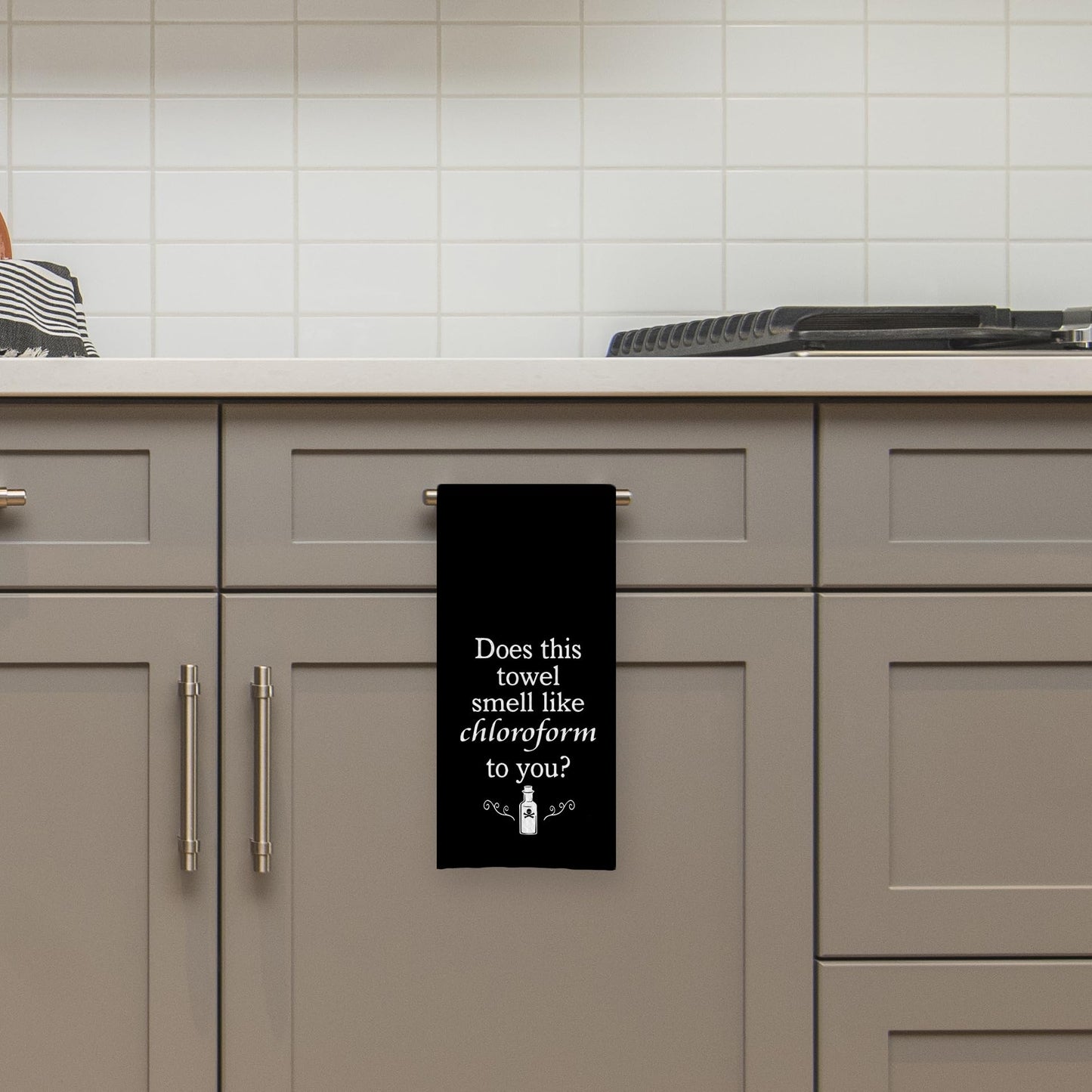 DOTAIN Funny Kitchen & Bath Towels - Dish & Hand Towels with Saying, Decor, Does This Towel Smell Like Chloroform?, 16x24