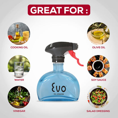 Evo Oil Sprayer Glass, Non-Aerosol for Olive, Cooking Oils, and Vinegars, Yellow, 6-Ounce Capacity