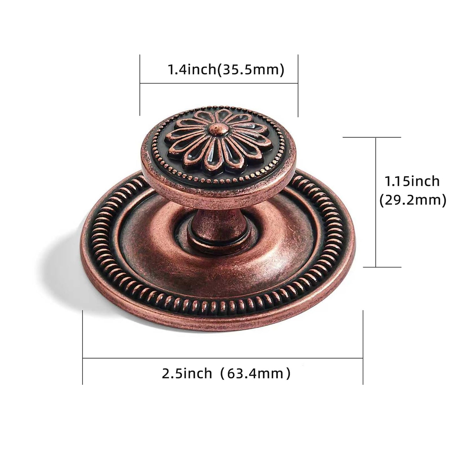 khtumeware 10 Pack 2.5 Inch Antique Copper Cabinet knobs with Backplate,Vintage Backplate for Drawer knobs, Bi-Fold Door Knobs