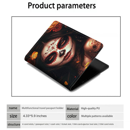 ZXYBNMLE Passport Holder Wallet Cover Case,RFID Blocking Passport Cover,Large Capacity Travel Wallet with Multi Card Slots (Day of The Dead Girl Art)