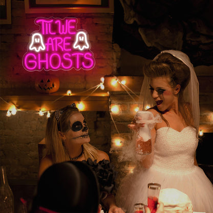 Til We are Ghosts Neon Sign for Wall Decor Gothic LED Neon Signs Pink Wedding Sign Wedding Decor for Bedroom Valentine's Day Birthday Halloween Bar Haunted Mansion Gifts for Lovers 13.7*10.1in(XD328)