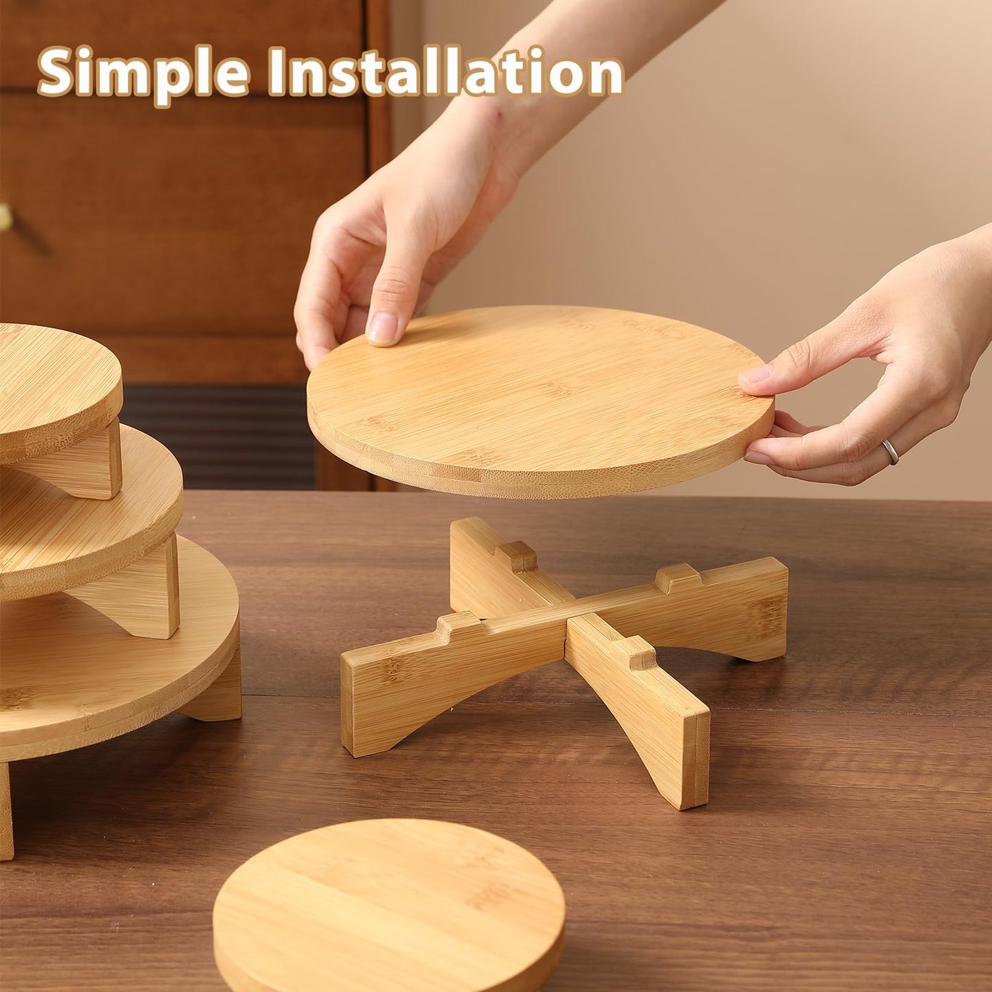 3-Piece Round Wooden Plant Stand Set - Indoor/Outdoor Modern Flower Pot Holder, Decorative Wood Riser for Plants, Small Planter Tray, Mini Wooden Stool Display Stand (Pot & Plant Not Included)