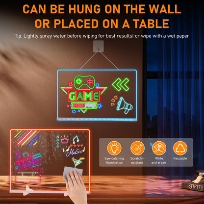 LED Note Board with Colors, 13.8"X10" 4 Modes & 7 Colors Rewritable LED Acrylic Drawing Board, Holiday Trend Gift, for Schools, Home Offices