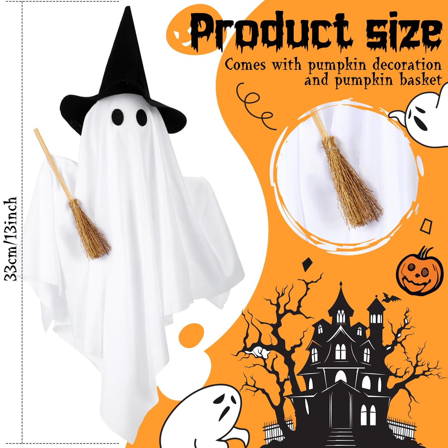 Leinuosen Light Up Disco Ghosts Halloween Decorations Indoor Spooky Ghosts with String Lights Witch Hats Broom Halloween Table Decor for Home Party Table Mantel Room Kitchen Haunted House (Fabric)