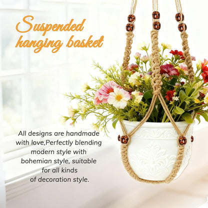HOREAKHJ 35 Inch Macrame Plant Hanger, Large for up to 15 Inch Pot Extra Long Hanging Planter Holder Basket with Wood Beads for Indoor Outdoor Home Decor (Brown, 1-Pack)