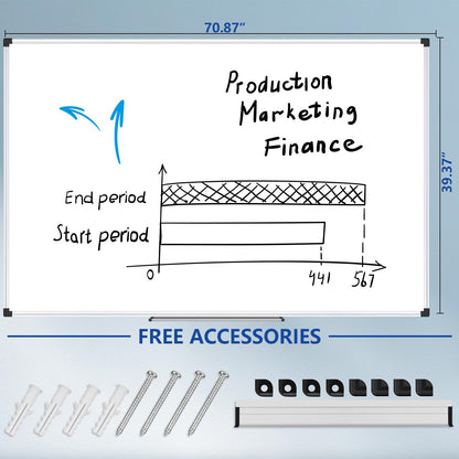 XBoard Magnetic Dry Erase Board 72" x 40" Wall Mounted, Large Whiteboard with Marker Tray, Aluminum Frame Large Dry Erase Board for Office, Conference Room, School