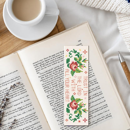 FREEBLOSS 6 Set Cross Stitch Bookmark Kits Stamped Embroidery Kit Bookmarks DIY Book Marks Printed Cross Stitch Kits with Instructions 8''x2.4'' Flowers Daisy Rose Lily