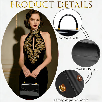 BYWAUQI Evening Patent Leather Handbag Purse Formal Women's Clutch Bag Top Handle for Wedding Party Prom Cocktail(Black)