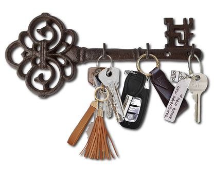 Comfify Brown Cast Iron Skeleton Key Wall Hook – 3 Hooks, 10.8" L