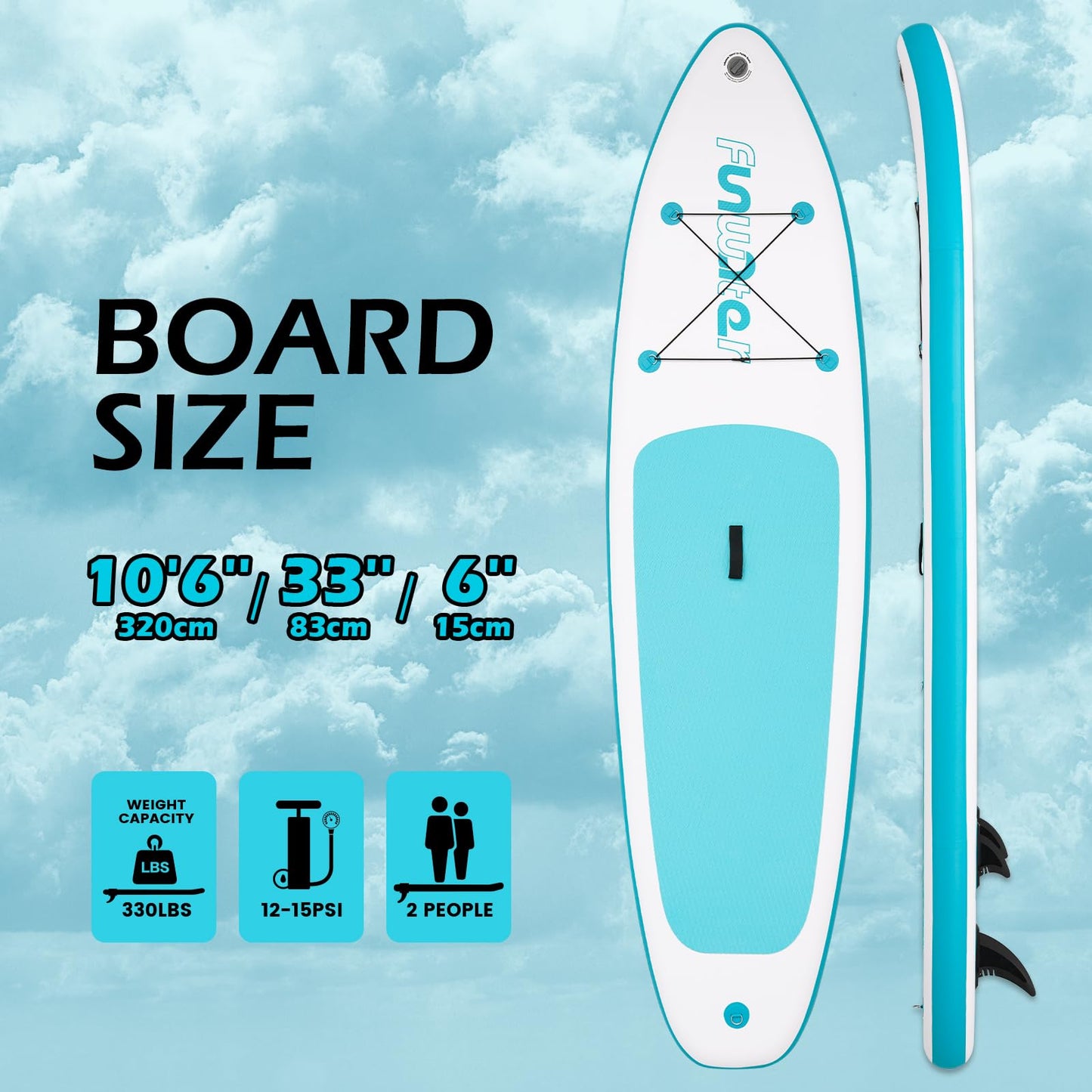 FunWater SUP Inflatable Stand Up Paddle Board 10'6×33"×6" Ultra-Light Inflatable Paddleboard with ISUP Accessories,Fins,Adjustable Paddle, Pump,Backpack, Leash
