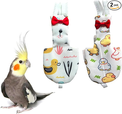 UKJENT Bird Diaper Protective Parrot Nappy 2 Pack, Reusable Flight Suit with Waterproof Inner Layer, Washable Cute Urine Wet Suit for Cockatiel Monk Parakeet Sun Parakeet Lory(S)