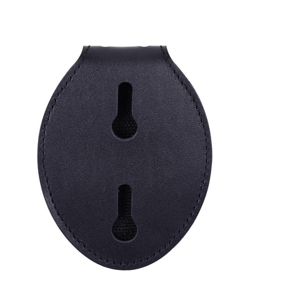 Cowhide Leather Oval Shape Police Badge Holder with Stainless Bead Chain Necklace and Elastic 6pcs 1" Backpack Straps Keeper and 6pcs 1 1/2" Wide Belt Loop Organizers Bundle