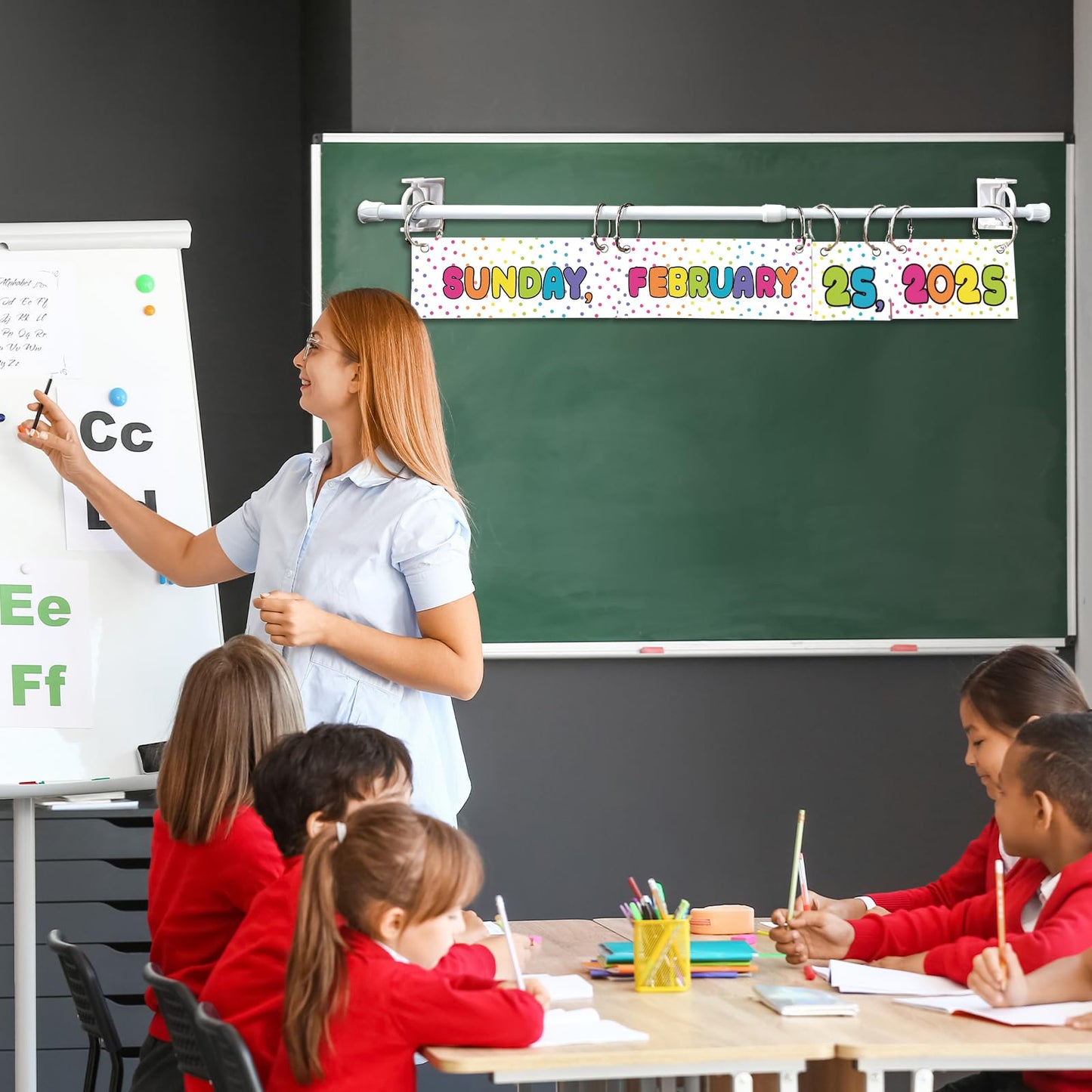 Flip Calendar Bulletin Board Set Classroom Decorations for Whiteboard with Adjustable Flip Calendar Rod Holder Date Cards Days of The Week for Classroom School Supplies(Bright Rainbow)
