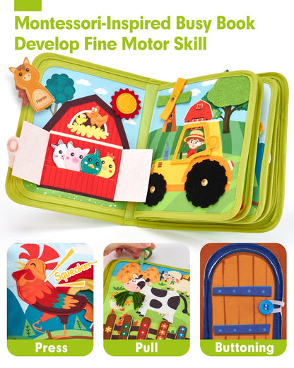 hahaland Busy Book for Toddlers 1-3 - Montessori Toys Busy Board for 1 Year Old Boy Gifts Girl Toys Educational Learning Quiet Activity Books Gifts Toddler Travel Toys for One Year Old Birthday Gift