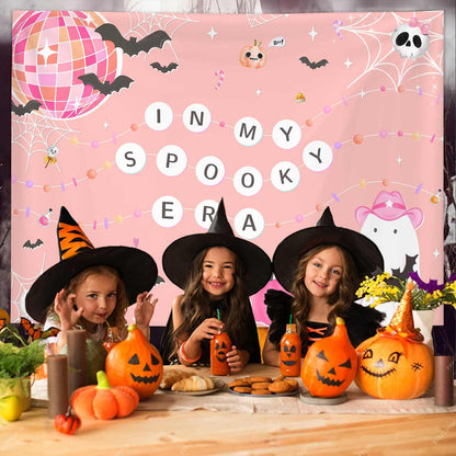 MEHOFOND 7x5ft Halloween in My Spooky Era Backdrop Pink Ghost Groovy Hippie Birthday Party Glitter Disco Bachelorette Decorations Photography Background Banner Photo Booth Props