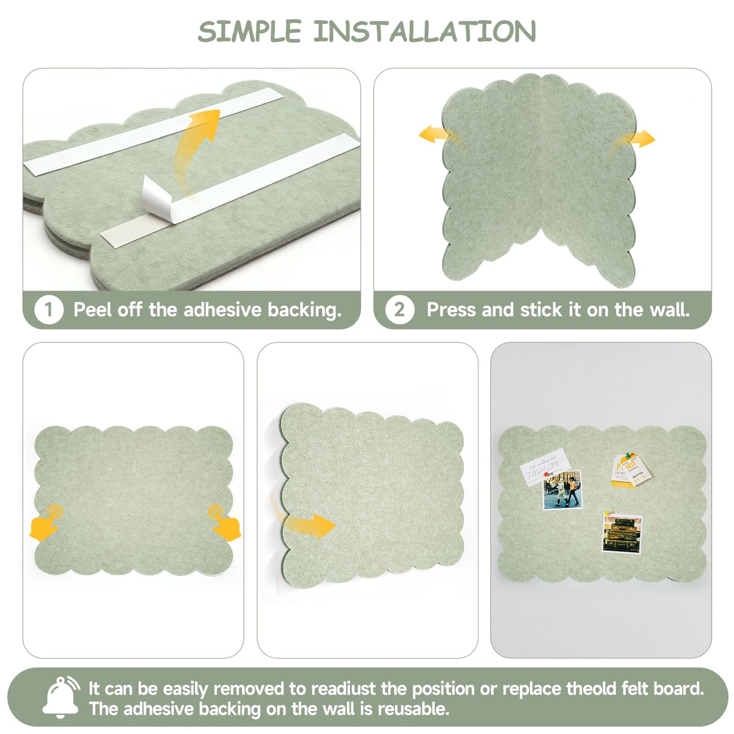 Felt Bulletin Board 36" x 24" Cork Board Alternative,Decorative Felt Pin Board Foldable Cork Boards for Walls Self-Adhesive Cork Board for Home Office Classroom Pin Board (Sage Green)
